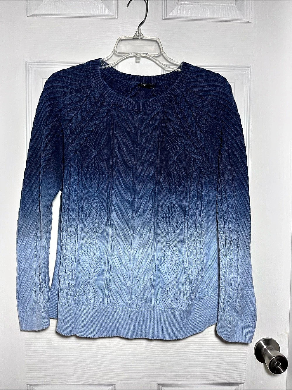 Talbots Cable Knit Raglan Sweater - Dip Dye Blue Petite Large